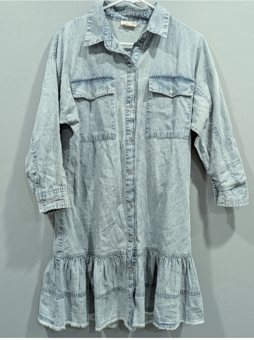 Elan Light Wash Denim Dress with Ruffle Hem